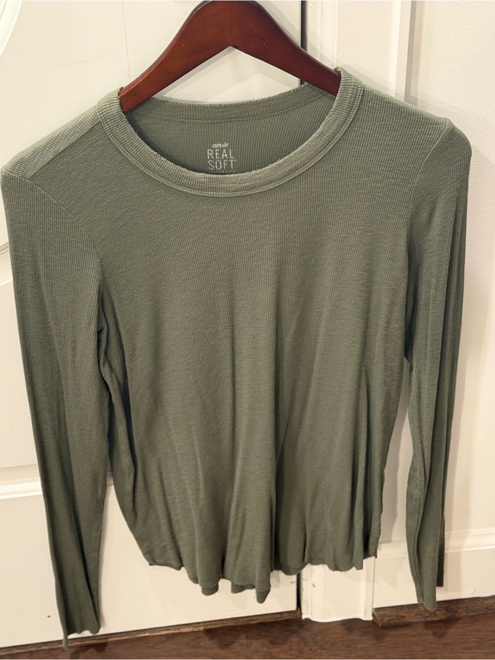 aerie Real Soft Ribbed Long-Sleeve Top in Sage